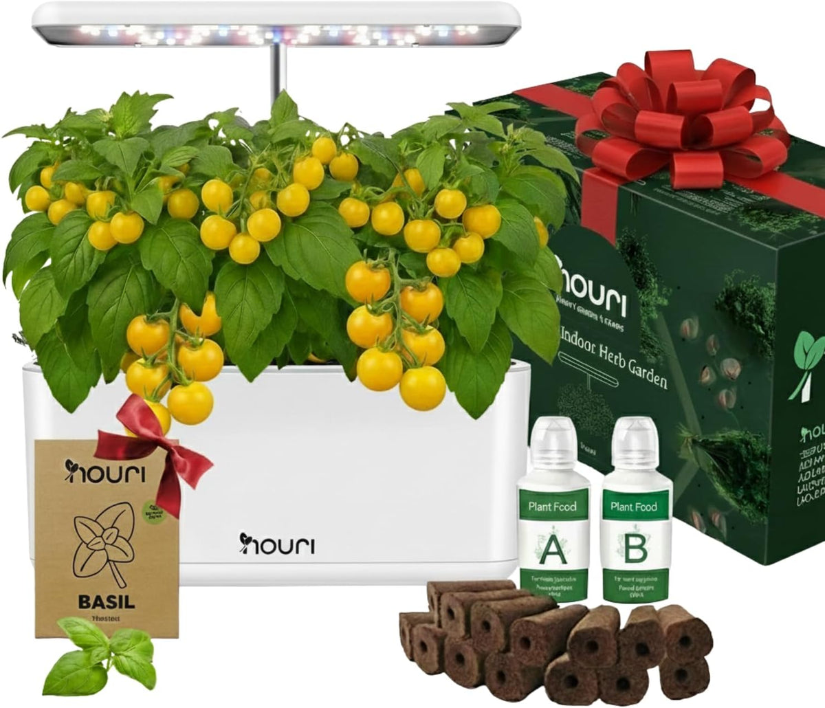 Nový 7 most + Heirloom Basil | Chytrá zahrada pro domácí kuchaře | Hydroponický pěstební systém | LED růstová světla | Sada pro pokojové bylinkové zahradnictví pro milovníky rostlin a zahradníky, bílá