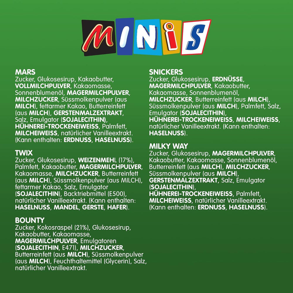 Mixed Minis, Snickers, Bounty, Twix, Milky Way, Čokoláda hromadné balení, Jedno balení (1 x 400 g) (balení 5 ks)