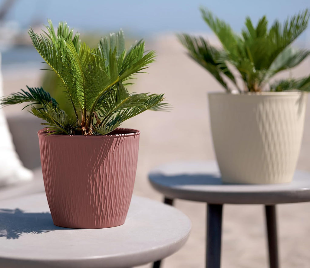 Set de 5 ghivece maro, diametru 16 cm – Ghivece robuste din plastic – Jardinieră decorativă cu opțiune de drenaj – Ghiveci elegant pentru interior și exterior