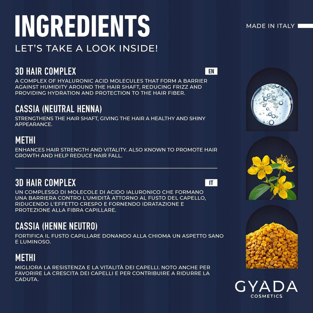 GYADA COSMETICS, compresă ayurvedică de întărire Hyalurvedic, tratament profesional pentru păr fin și slab, combate încrețirea cu methi, maca, henna neutră, 200 ml Masca de par Naty Shop