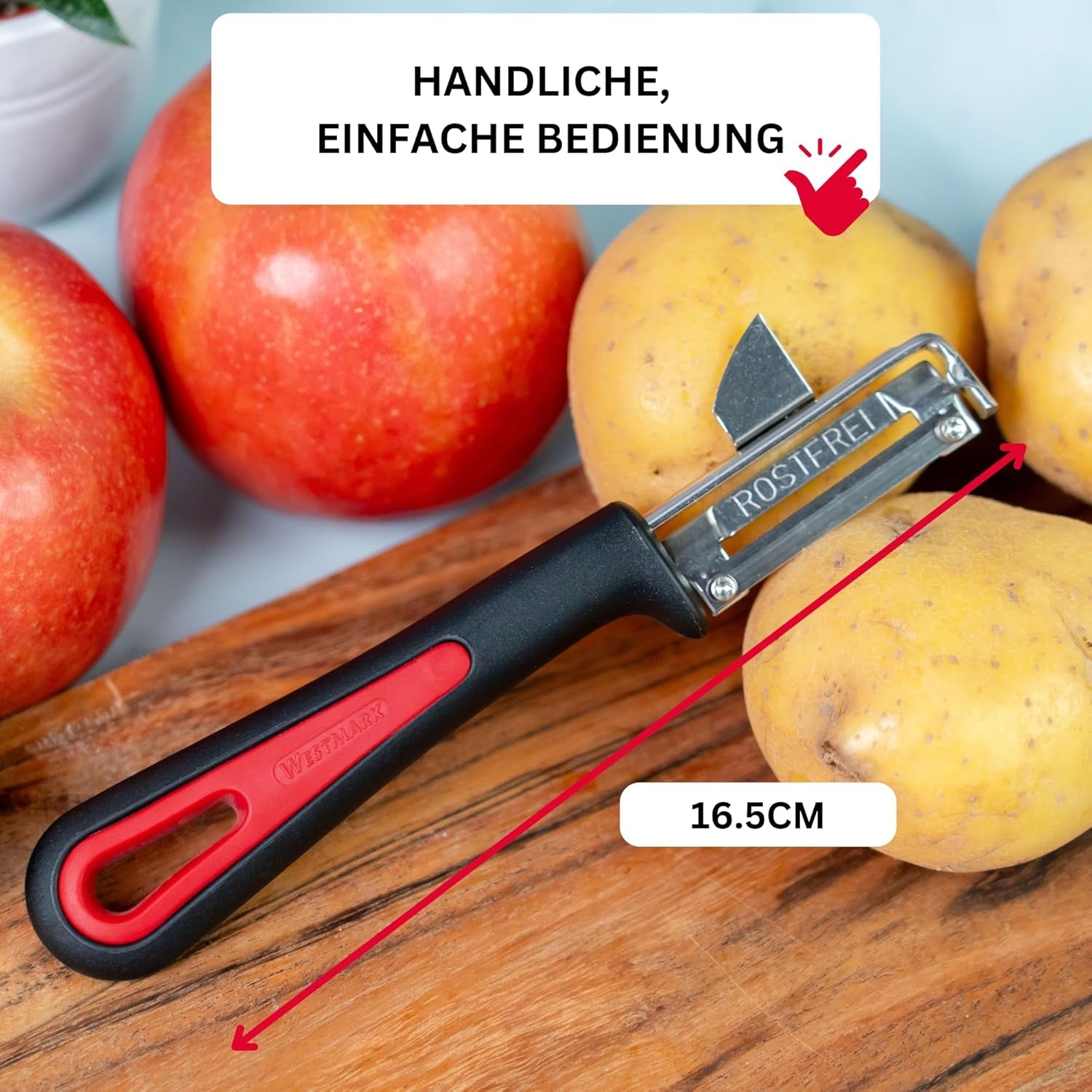 Westmark 29092270 Sparschäler Gallant, Pp/Tpe/Edelstahl, Schwarz / Rot, 16,5 X 3,7 X 2 Cm Škrabka Naty Shop