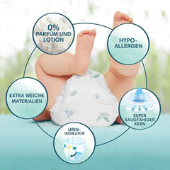 Dětské plenky Pampers Velikost 2 (4-8 kg) Harmony, ekonomické balení s dvojitým měsíčním boxem, jemná ochrana pokožky a bylinné ingredience, 408 kusů Mother and Baby Naty Shop