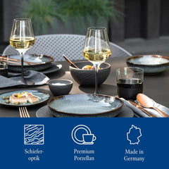 Villeroy & Boch – Set de început Manufacture Rock, 6 piese, negru, rezistent la mașina de spălat vase, rezistent la cuptorul cu microunde, set de veselă negru mat, veselă, tacâmuri, porțelan premium