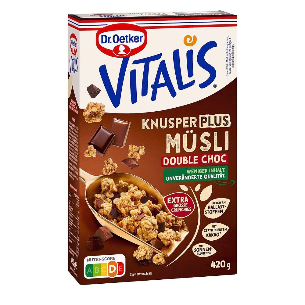 Dr. Oetker Vitalis KnusperPlus Double Chocolate: Křupavé müsli s mléčnou a hořkou čokoládou, balení 7 ks (7 x 450 g)