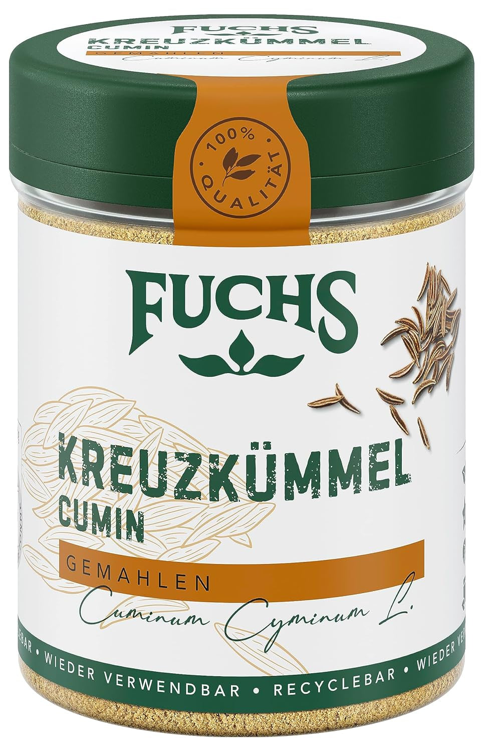 Fuchs Gewürze - Kreuzkümmel gemahlen - zum Würzen von Couscous, Hummus und Falafel - přírodní složky - 50 g v wiederverwendbarer, recyclebarer Dávka