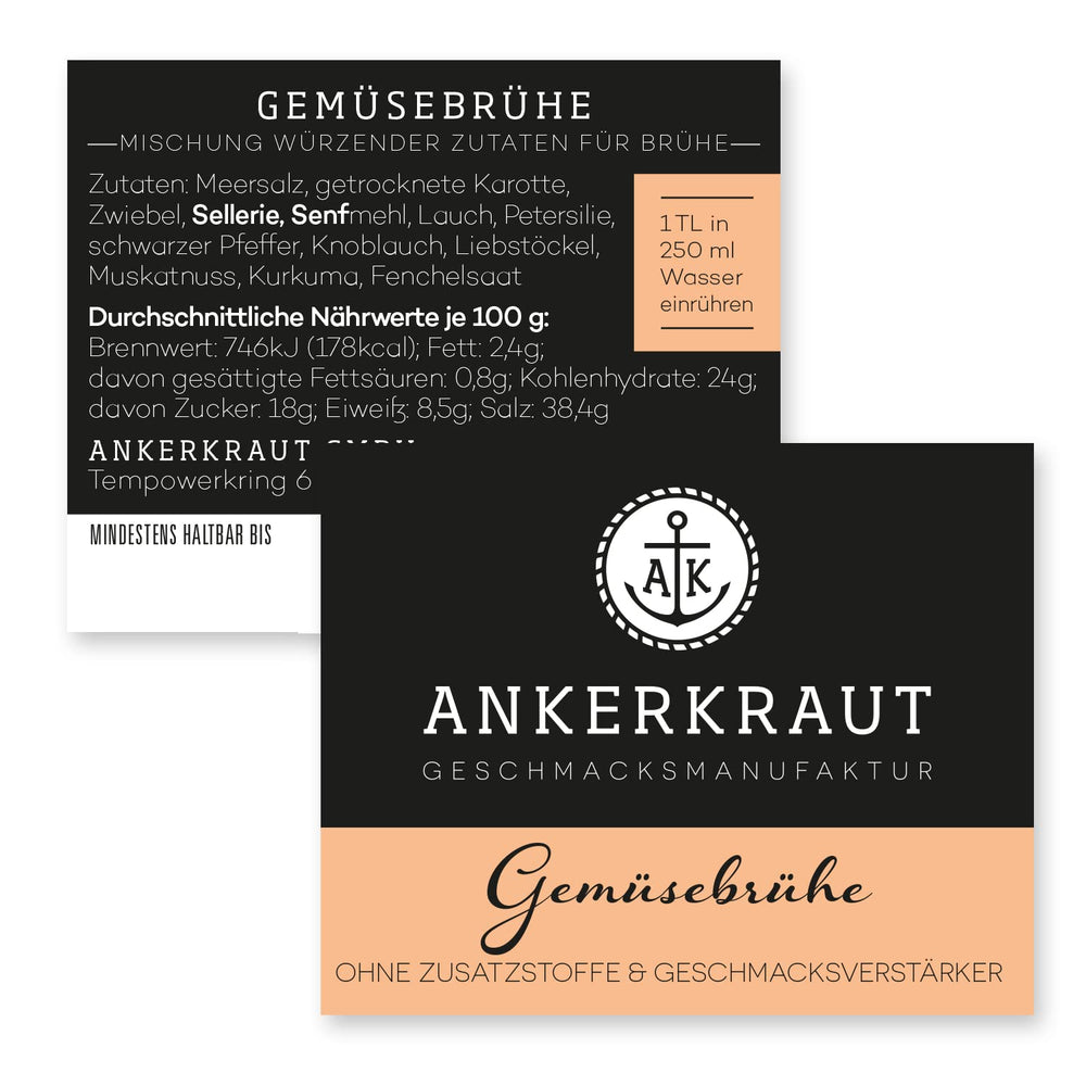 Ankerkraut Gemüsebrühe, ohne Gemsckverstärker, ohne Zucker, 90 g v korkovém skle, Mischung würzender Ingredient für Brühe
