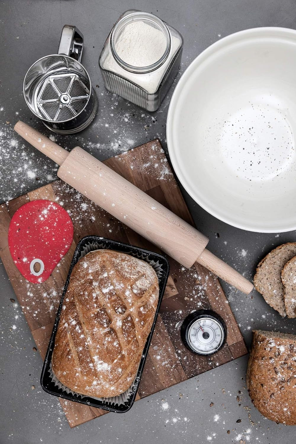 Tala Teigroller aus Buchenholz – Drehbares Nudelholz mit Griffen, glatte Oberfläche, odolný a leicht zu reinigen – Perfekt für Teig, Gebäck, Brot & Pizza – FSC-zertifiziertes Holz