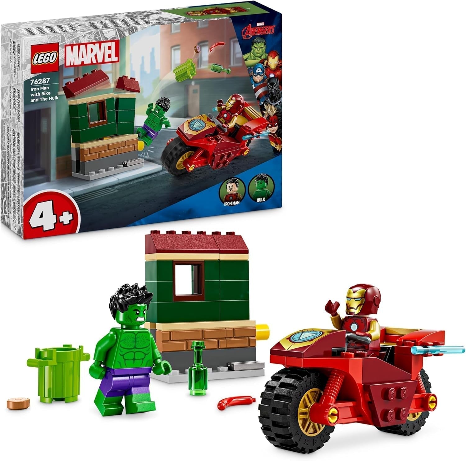 LEGO Marvel Iron Man s kolem a Hulkem, stavebnice superhrdina pro děti, sada kol a minifigurek, dárek pro dívky a chlapce 4 roky 76287 stavebnic Besuche den LEGO-Store Výchozí název