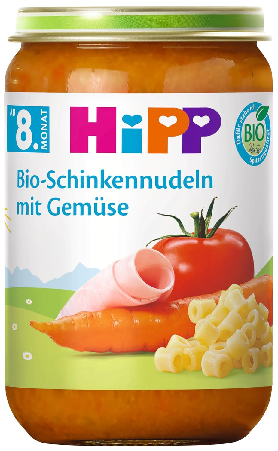 HiPP Bio-Schinkennudeln mit Gemüse (6 x 220g), Menu pro miminko od 8. měsíce, bez Salzzusatz, mit Omega-3, v nejlepší Bio Qualität