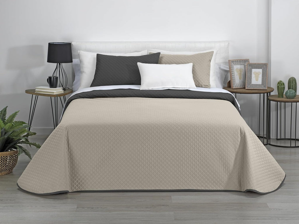Estoralis | AVA | Cuvertură Reversibilă | Pentru Toate Anotimpurile | Culoare - Gri/Antracit | Pentru Pat 180 Cm. (270 X 270 Cm. Ancho X Alto) | Cuvertură cu matlasare Plapumi si pilote Naty Shop