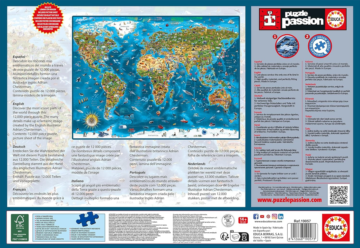 Educa - Minunea lumii, puzzle jigsaw 12000 piese adulți și copii de la 14 ani, harta lumii (19057) Puzzle Naty Shop