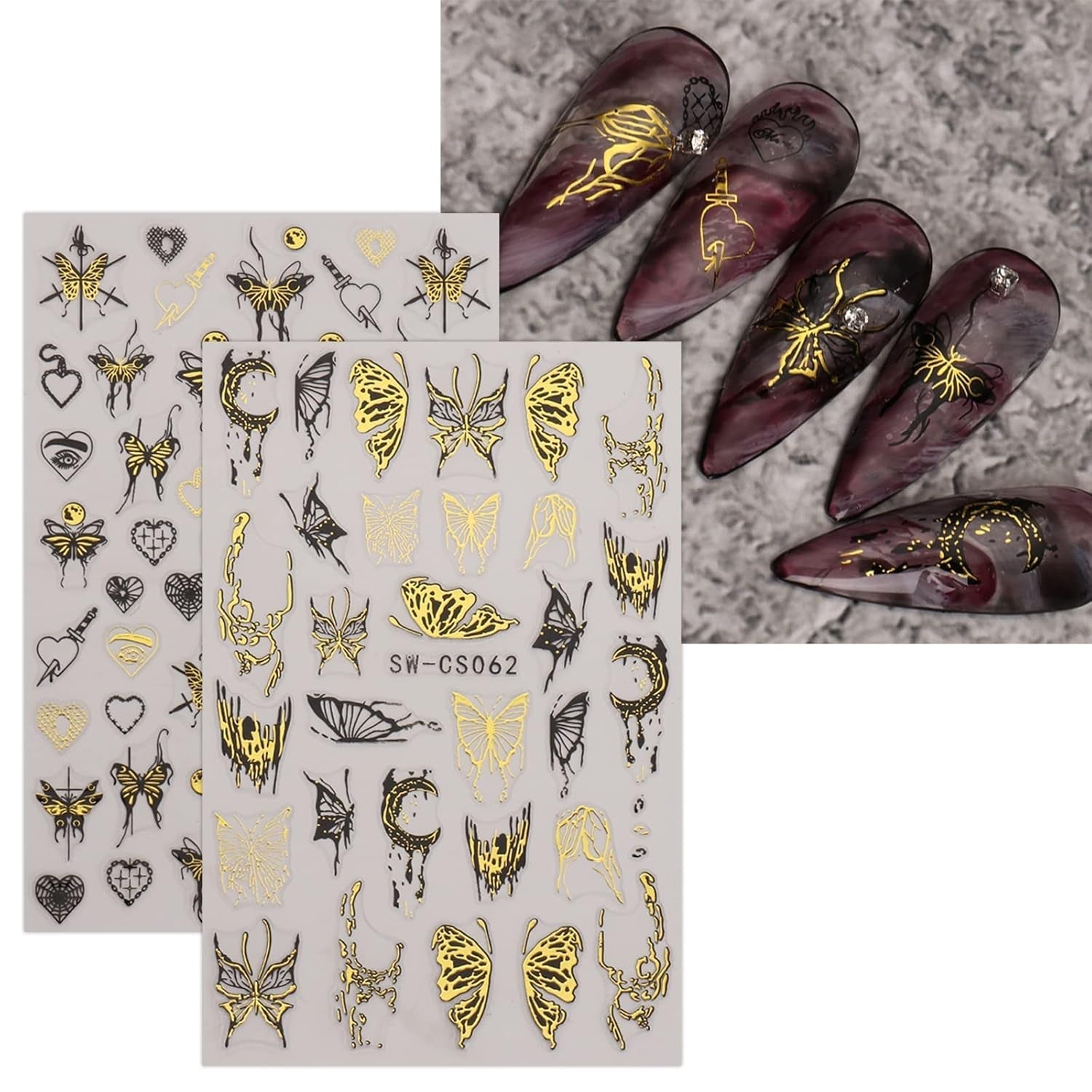 JMEOWIO Nagelsticker Schmetterling 9 Blatt Nail Art Sticker Selbstklebend Nagelaufkleber Mond Dekoration Nageldesign Zubehör