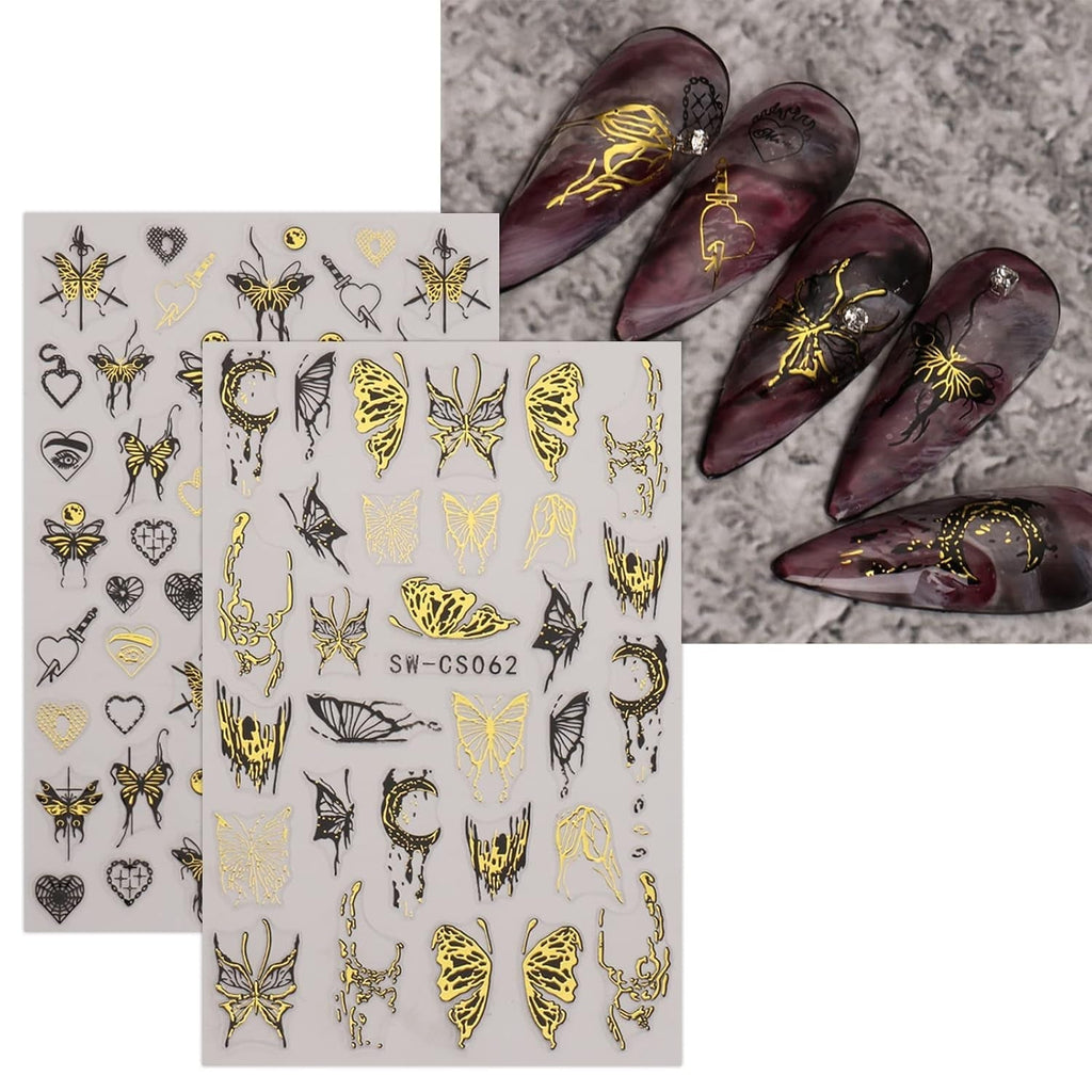 JMEOWIO Nagelsticker Schmetterling 9 Blatt Nail Art Sticker Selbstklebend Nagelaufkleber Mond Dekoration Nageldesign Zubehör