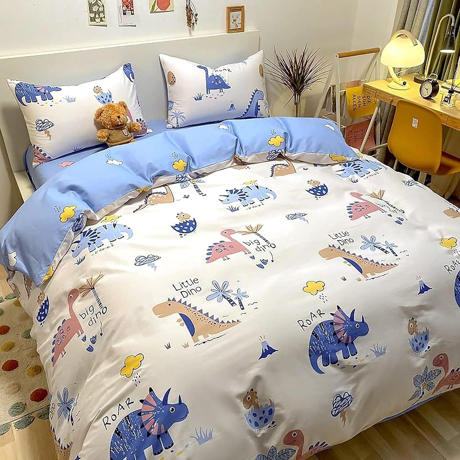 Lenjerie de pat pentru copii, unisex, dinozauri, bumbac Lenjerie de pat - copii Naty Shop