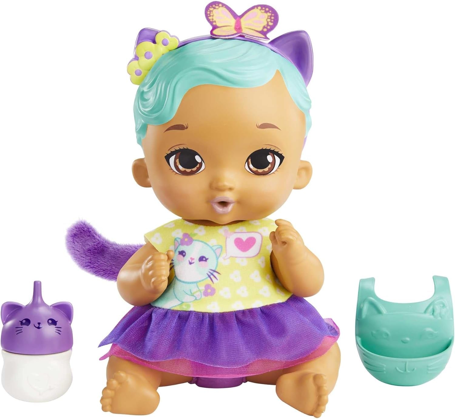 My Garden Baby HHL21 - Katzen-Baby Puppe (růžová Haare) s Katzenohren a süßem Jasmin-Duft, včetně Lätzchen, Fläschchen und Stoffwindel, Spielzeug für Kinder - ab 3 Jahren