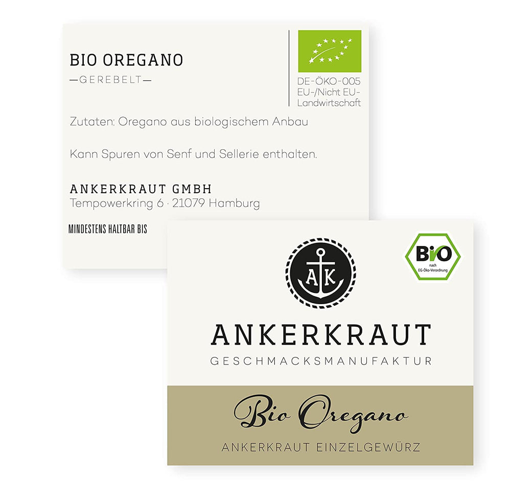 Ankerkraut BIO Oregano, gerebeltes Küchen-Kraut, 15 g v korkovém skle, Bio-Qualität zum selber Sürzen, Gewürz mediterranean Küche für Pizza & Pasta