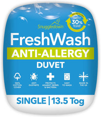 Plapumă pentru alergii Snuggledown Freshwash, 13,5 Tog Winter Warm, bumbac, alb, pat single Plapumi si pilote Naty Shop Geamăn 13.5 Tog