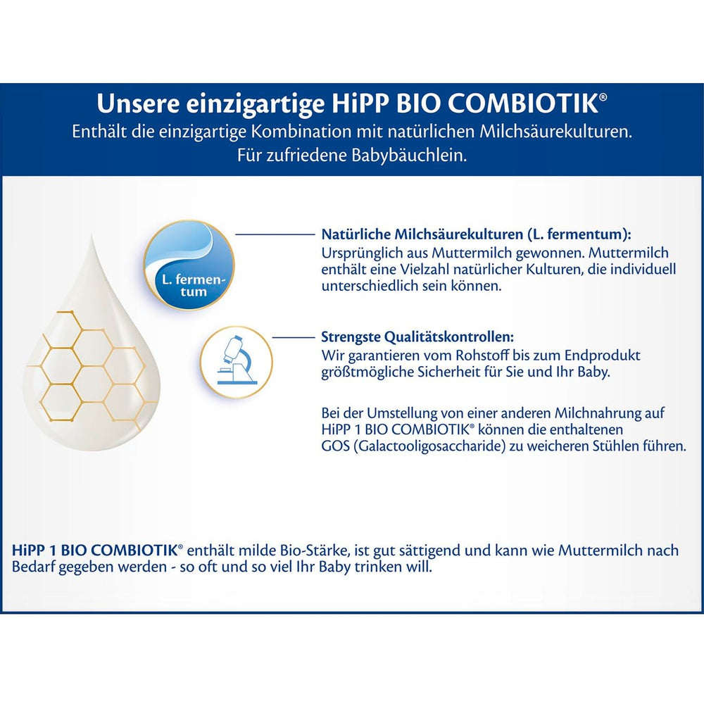 HiPP 1 Bio Combiotik (4 x 600 g), sušené mléko pro kojence od narození, s přírodními kulturami kyseliny mléčné a snadno upravitelným organickým škrobem, v nejlepší bio kvalitě