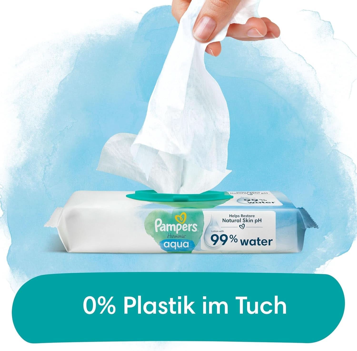 Vlhčené ubrousky Pampers Harmonie Aqua, vlhčené ubrousky, které pomáhají obnovit přirozenou hodnotu pH pokožky, lehké mléko s 99% vodou Baby Wet Wipes Naty Shop