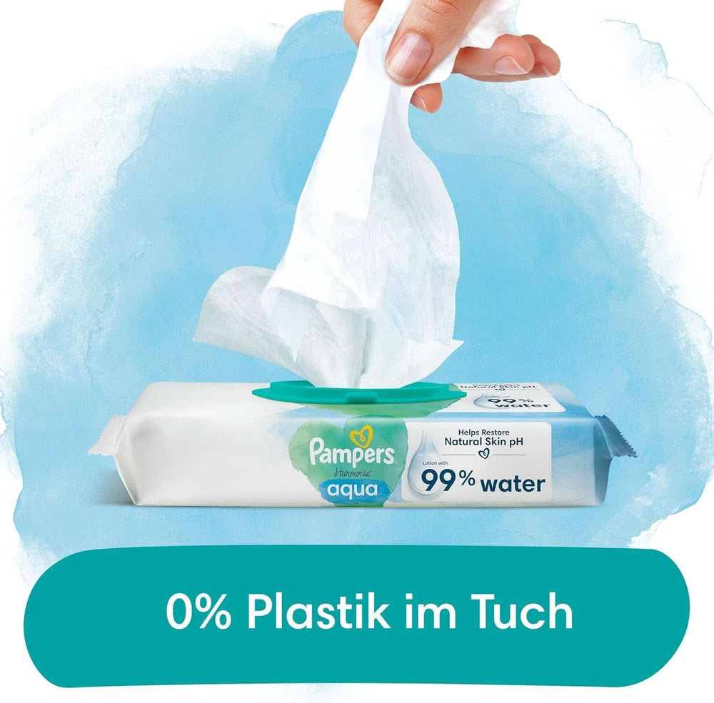Vlhčené ubrousky Pampers Harmonie Aqua, vlhčené ubrousky, které pomáhají obnovit přirozenou hodnotu pH pokožky, lehké mléko s 99% vodou Baby Wet Wipes Naty Shop