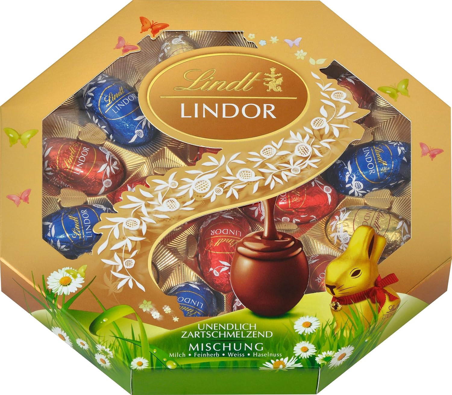 Velikonoční směs Lindt Čokoláda LINDOR | Krabice 144g | Vajíčka LINDOR, která se rozplývají v ústech ve třech variantách: Mléčná čokoláda, Hořká čokoláda, Lískový ořech | Velikonoční čokoláda | Čokoládový dárek | 1 balení