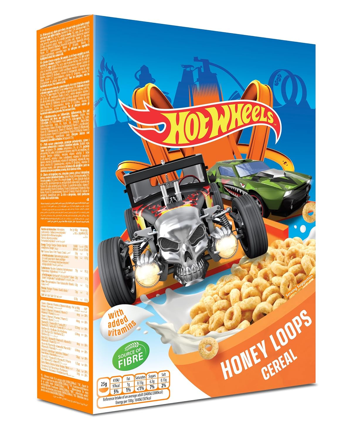 Hot Wheels Honey Loops Crunchy Celozrnné snídaňové cereálie s přidanými vitamíny, 1 balení (1 x 375 g)
