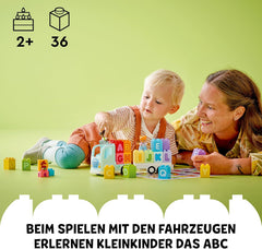 LEGO DUPLO Town ABC Truck, Lernspielzeug für Kleinkinder ab 2 Jahren, ABC-LKW-Spielzeug mit Anhänger und Buchstaben-Steinen, plus Figuren eines Jungen und eines Mädchen, Geschenk für Kinder 10421