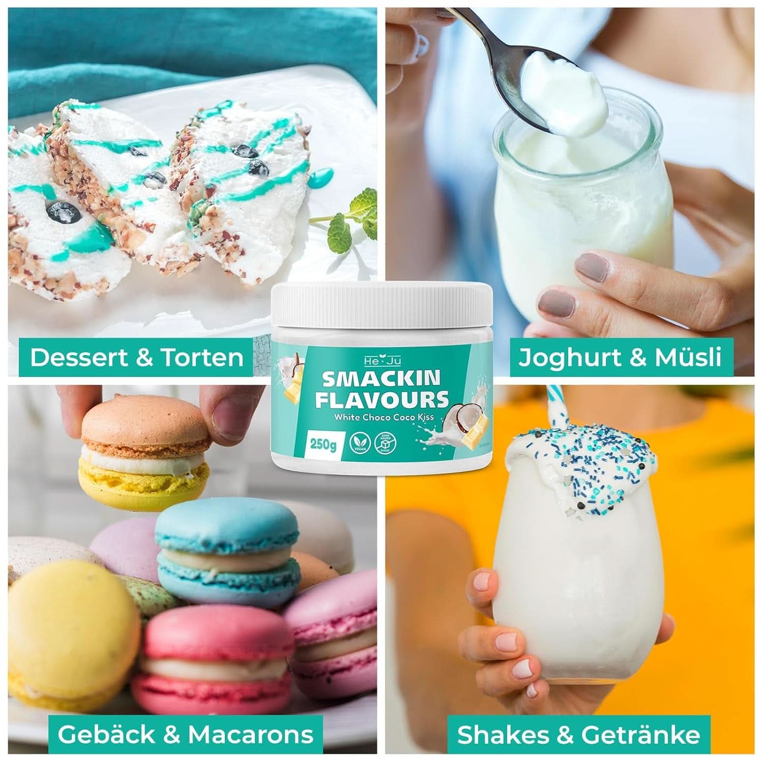 He-Ju, prášek s příchutí bílé čokolády a kokosu, 250 gramů Aromas Naty Shop