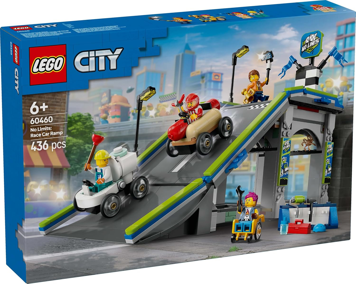 LEGO City No Limits: Závod v mýdlových krabičkách s rampou - Stavebnice pro chlapce a dívky od 6 let - Sada se 2 krabičkami na mýdlo a 4 minifigurkami závodníka - Nápad na dárek pro děti 60460 Stavebnice Besuche den LEGO-Store