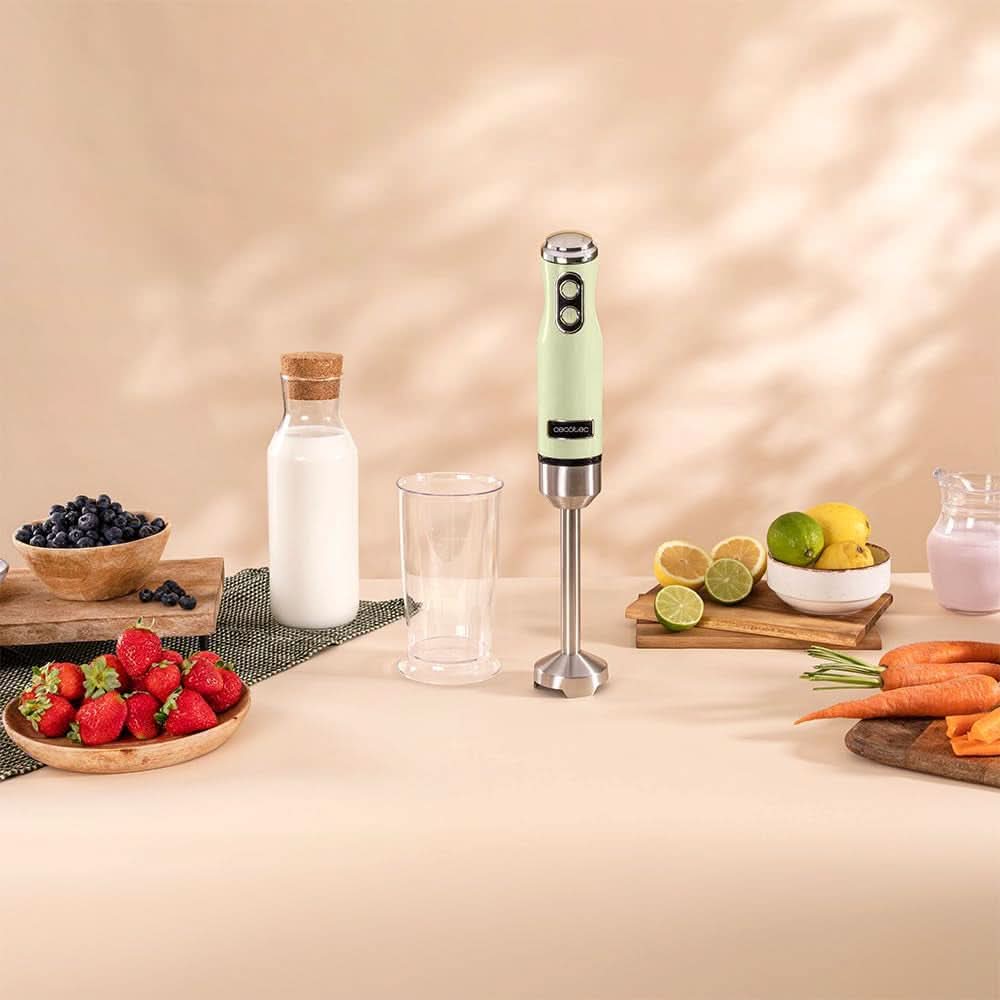 Cecotec Stabmixer Power Retrogreen 1200MAX Cream&Crush, Maximalleistung 1200 W, Crossblades-Technology, 2 rychlosti, Zubehörset Spülmaschinenfest, Spritzschutzhaube Kitchen Naty Shop