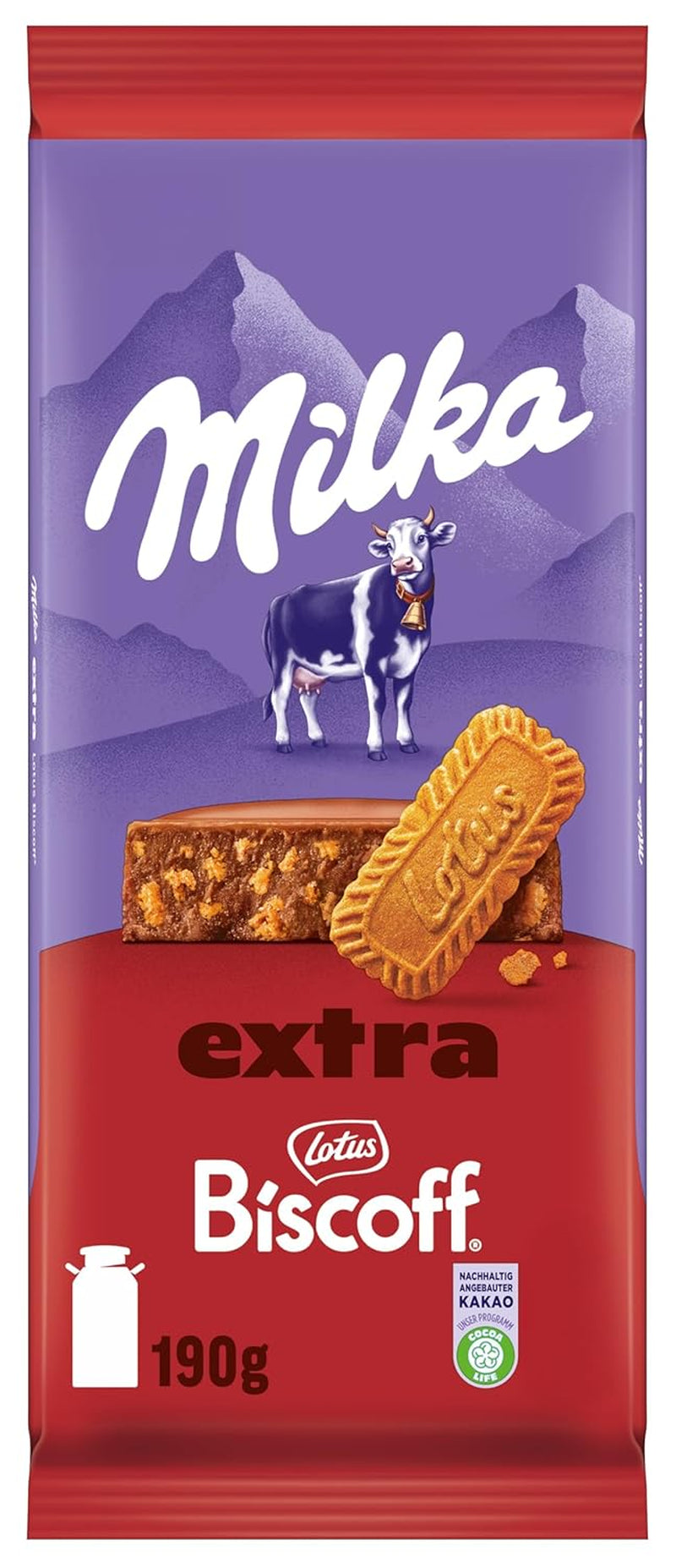 Milka Extra Biscoff Chocolate – Čokoláda z alpského mléka s křupavými kousky sušenek Lotus Biscoff – 190g