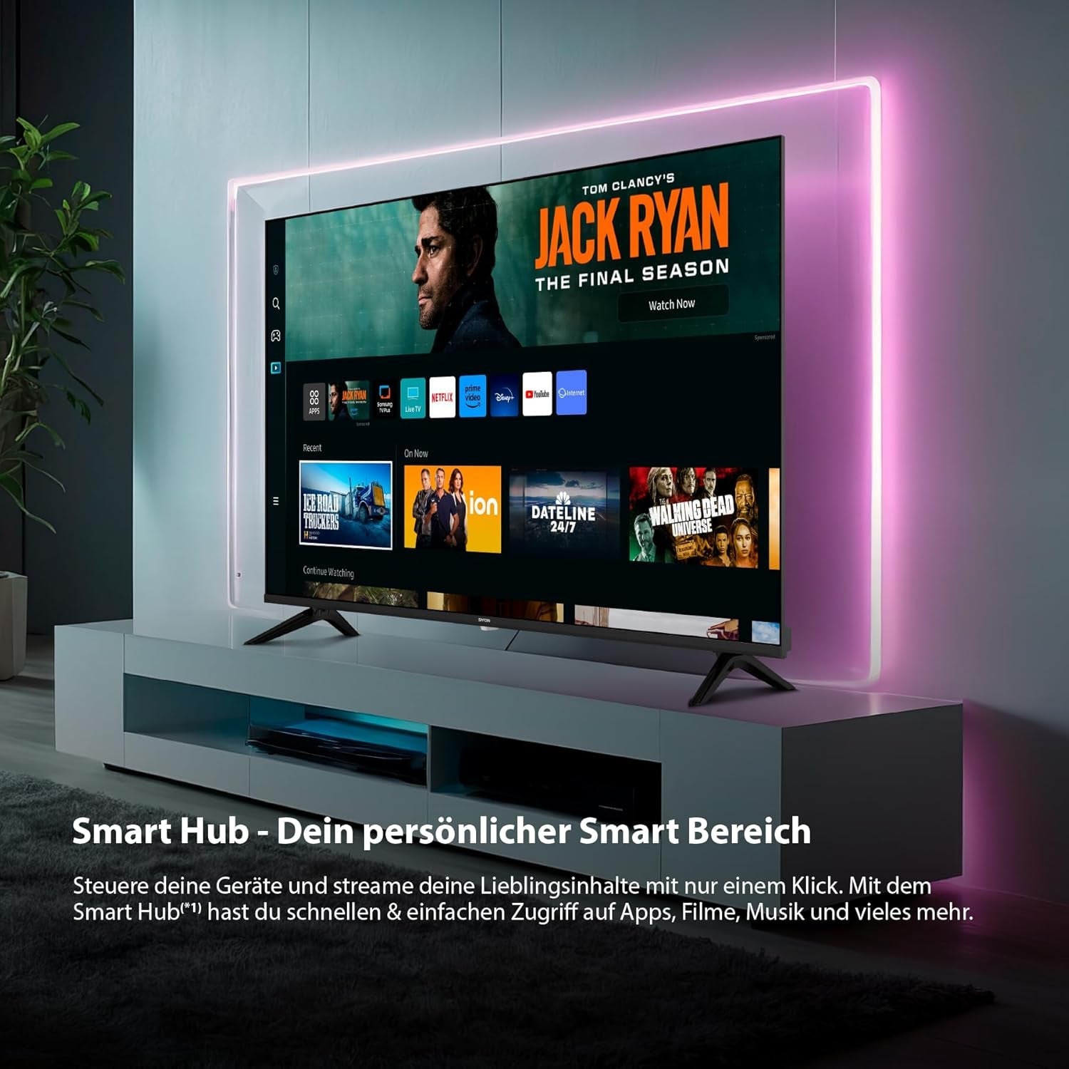 DYON ULTIMAX 32H-TI-W - Televizor inteligent HD de 32 inch (80 cm) cu sistem de operare Samsung Tizen, tuner triplu (DVB-C/-S2/-T2), Samsung Smart Hub, Prime Video, Netflix, Disney+ [2025]