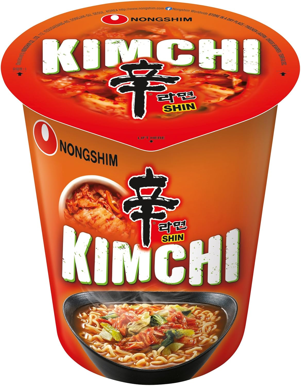 Instantní nudle Nong Shim Kimchi Ramyun - korejská polévka ramen v hrnku - rychlá příprava - 1 balení 75g
