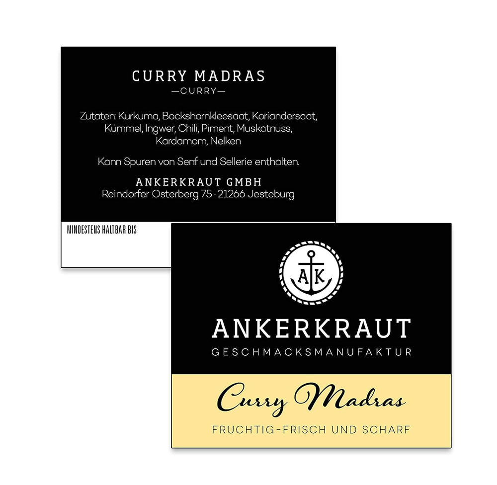 Ankerkraut Curry Madras, frisch-fruchtiges Curry-Pulver passend zu Fleisch, Fisch & Gemüse, s chilli, leicht scharf, 130 g im Aromadichten Beutel