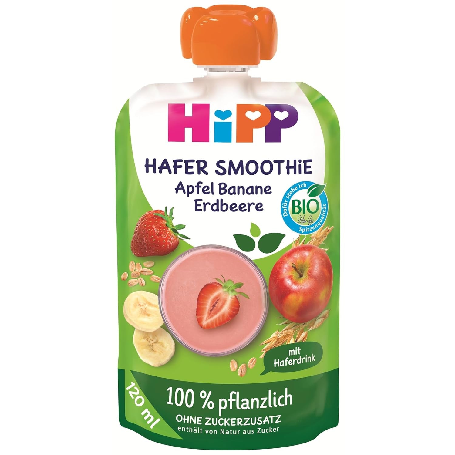 HiPP Bio Quetschie Hafer Smoothie Apfel Banán Erdbeere s Haferdrinkem (6 x 120 ml), ab 1 Jahr, 100% pflanzlich, bez Zuckerzusatz, vegan, v nejlepší Bio-Qualität