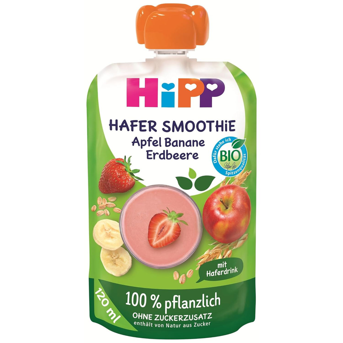 HiPP Bio Quetschie Hafer Smoothie Apfel Banán Erdbeere s Haferdrinkem (6 x 120 ml), ab 1 Jahr, 100% pflanzlich, bez Zuckerzusatz, vegan, v nejlepší Bio-Qualität