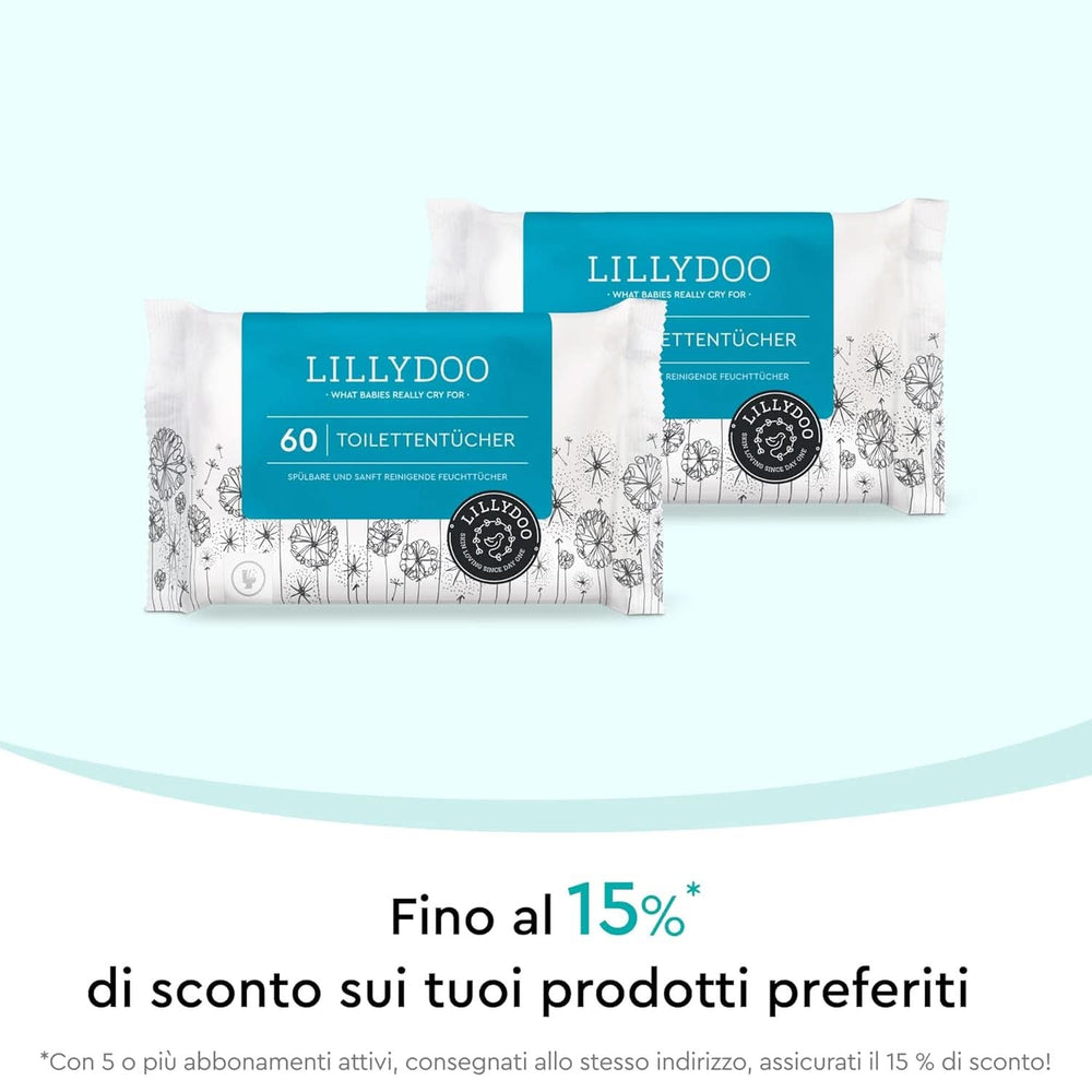 Șervețele umede de toaletă LILLYDOO, 720 de bucăți (12 X 60), 100% fără plastic, șervețele care pot fi spălate, fără parfum (FSC Mix) Servetele Umede Bebelusi Naty Shop