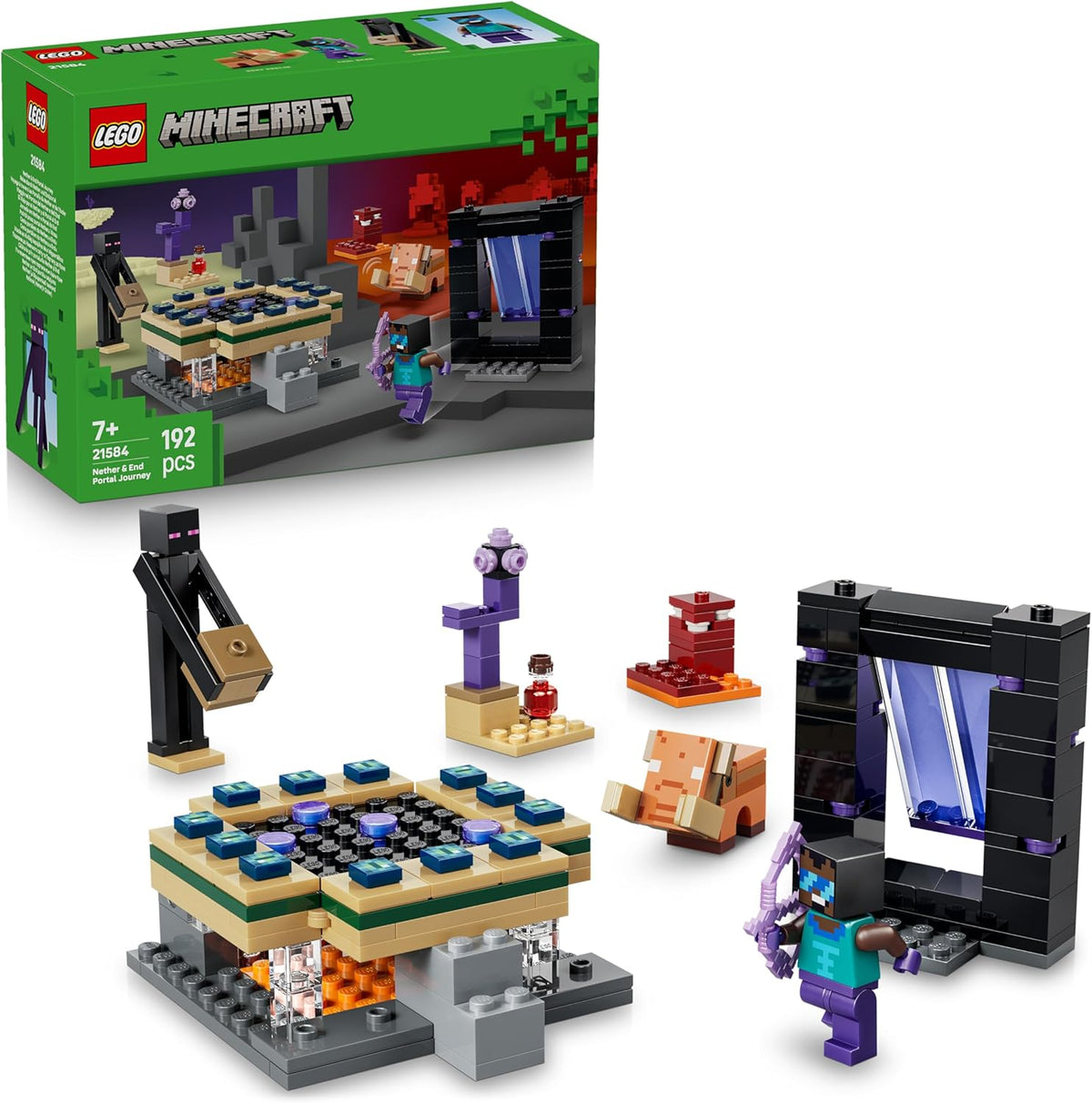 LEGO Minecraft Reise durch Nether und Endportal - Kinder Spielzeug mit Helden, Enderman and Baby Hoglin Figuren - Set s Minecraft Figur - Gamer Geschenk für Jungen und Mädchen ab 7 Jahren - 21584