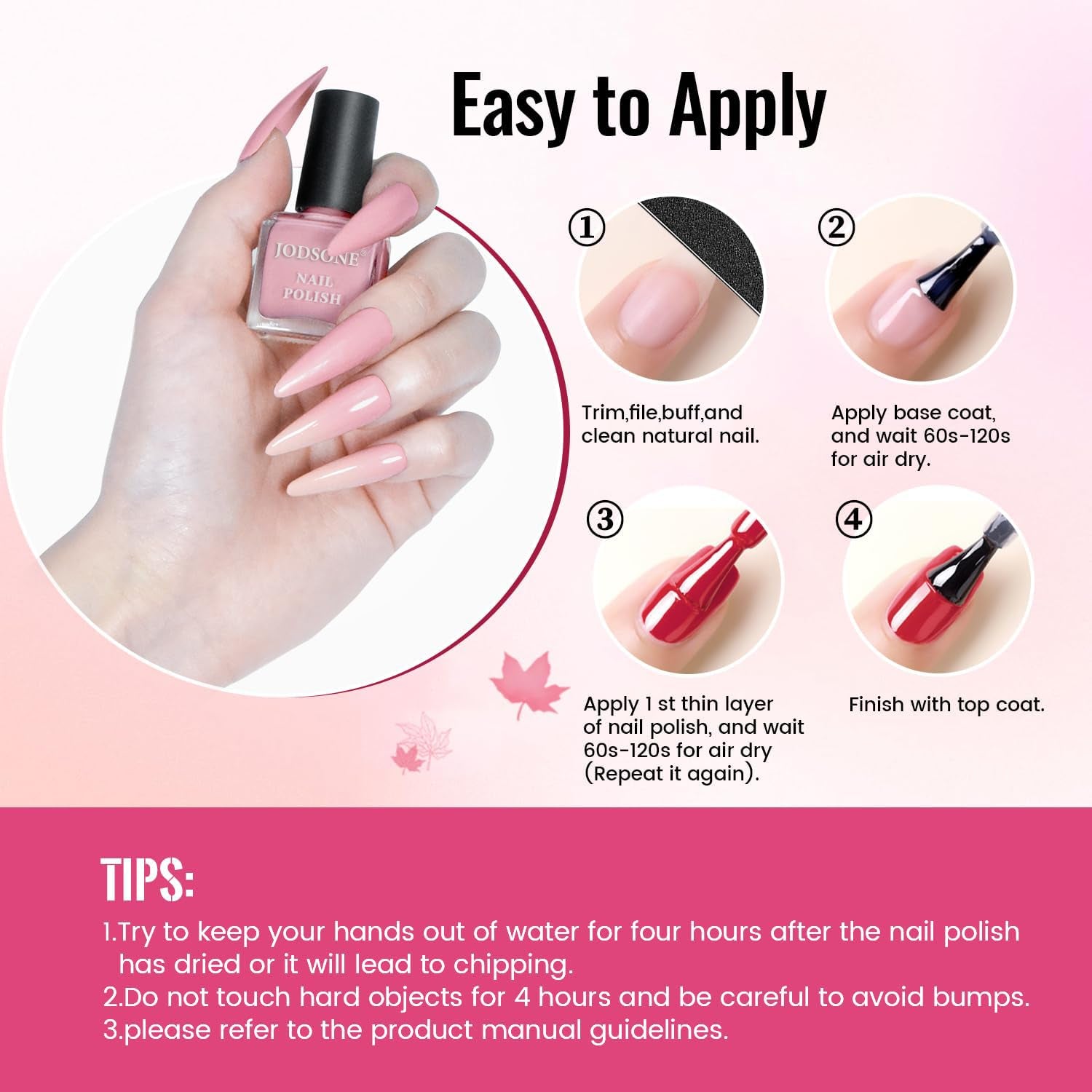 JODSONE 12dílná sada laků na nehty, 10 barev, kombinace 2 základních laků a vrchního laku, rychleschnoucí lak na nehty pro amatéry a začátečníky