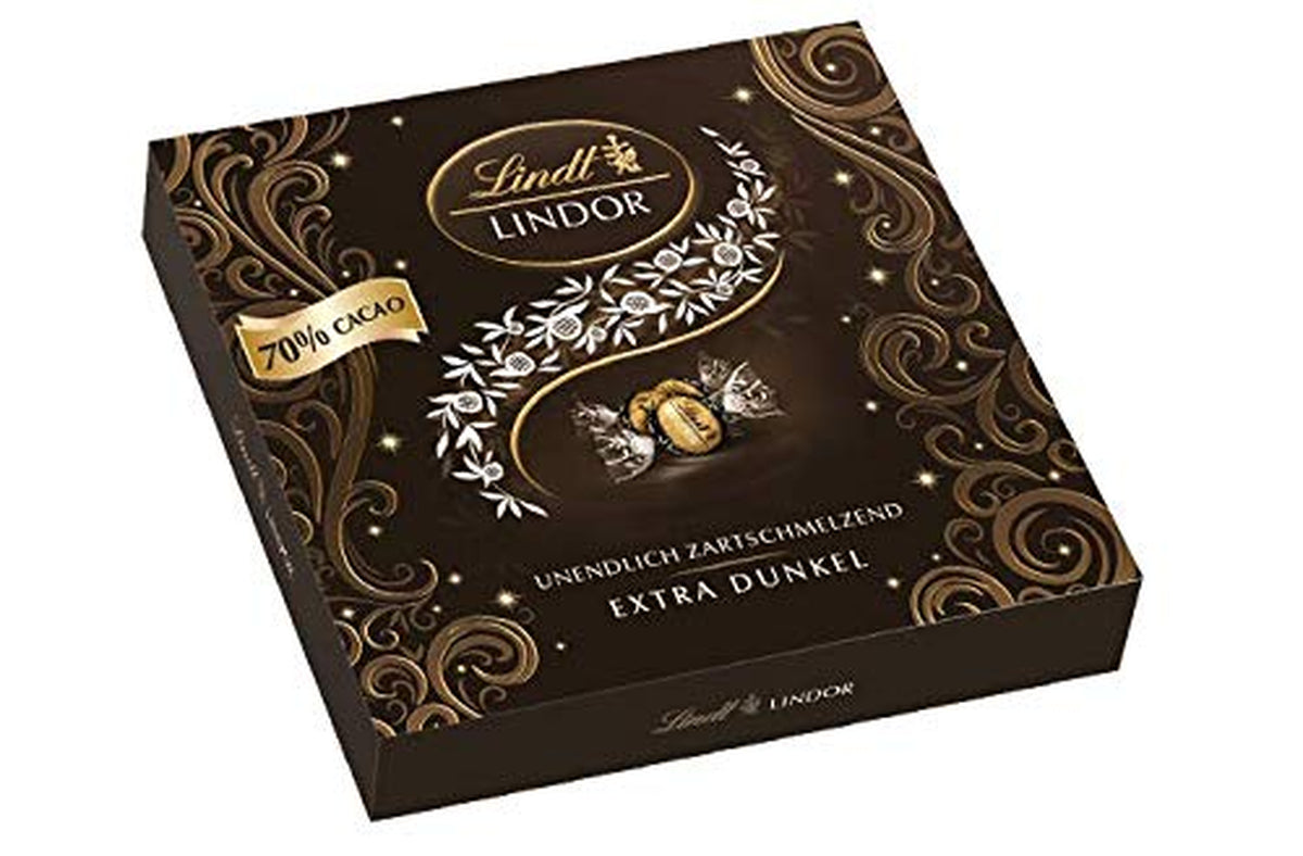 Lindt dárková kazeta LINDOR Extra Black 70% kakao, dárková čokoláda, cca. 15 lanýžů LINDOR, 186 g