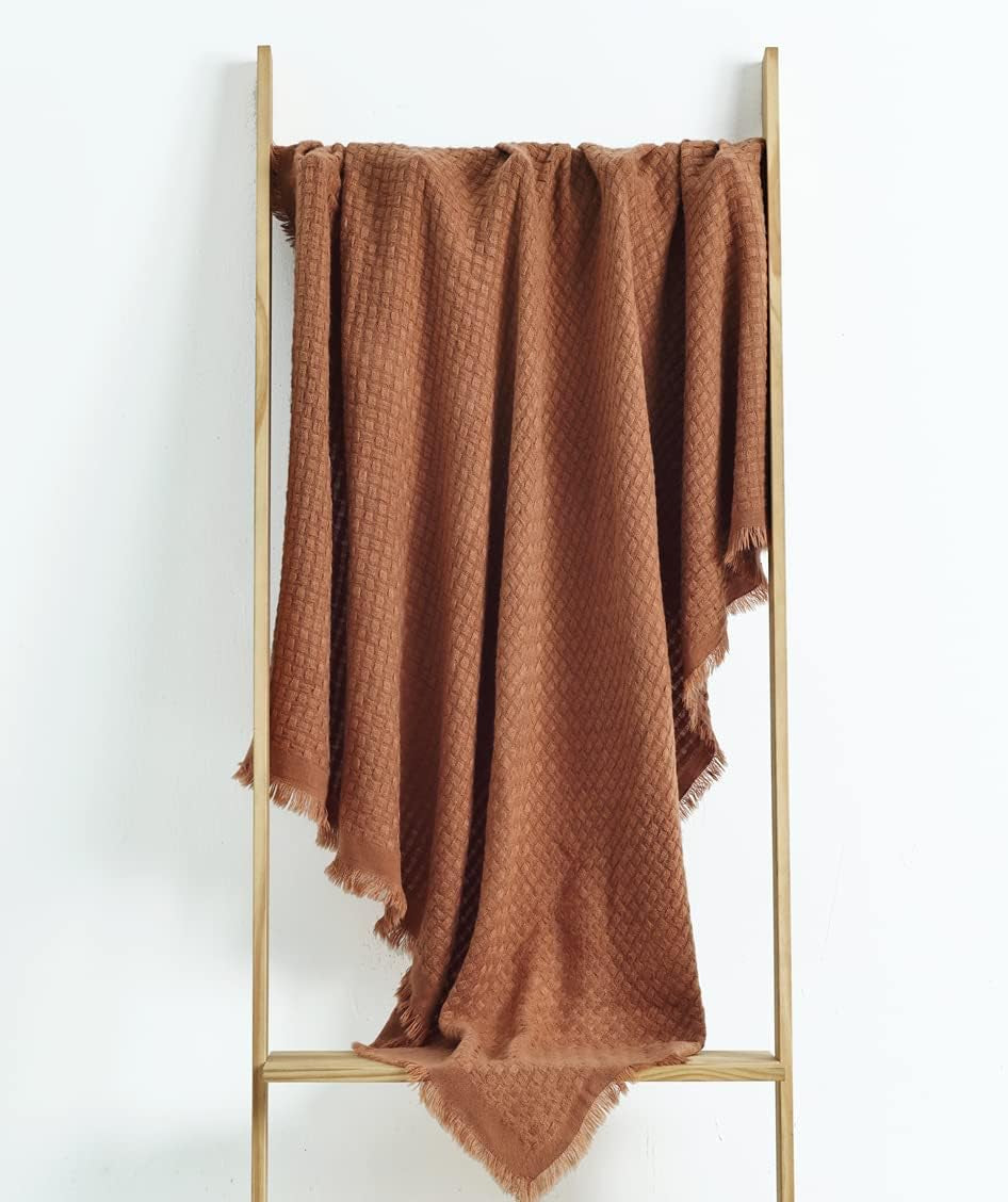 Pletená deka CREVENT Rust na gauč Pohovka Křeslo Lůžko Domácí Dekor Měkký Hřejivý Útulný Lehký Jaro Léto Podzim (127,8 X 152,4 cm Karamelová / Hnědá / Hořená oranžová) Postele a přikrývky CREVENT