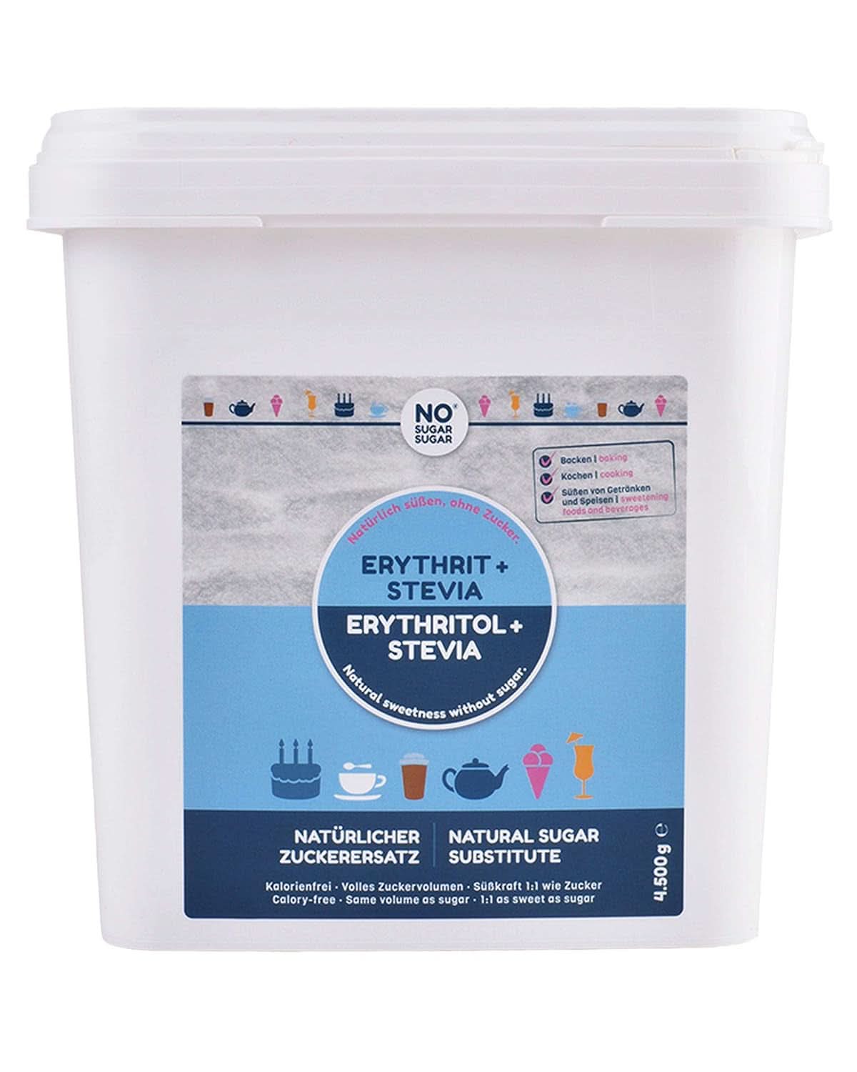 BEZ CUKRU, Erythritol + Stévie Přírodní náhražka cukru bez kalorií 1:1 sladkost oproti cukru, bez příchutě, 4,5 kg Sladidla Naty Shop