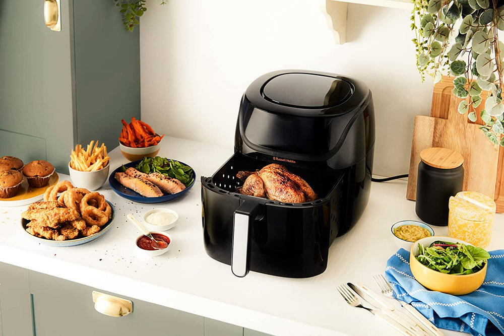 Russell Hobbs Heißluftfritteuse XXL 8L Rapid Airfryer [Kompaktes Gehäuse,7 Kochfunktionen,10 Programme] Satisfry (Spülmaschinenfest, Max 220°C, Fritteuse Ohne Oel, Grillen, Backen, Braten) 27170-56 Naty Shop