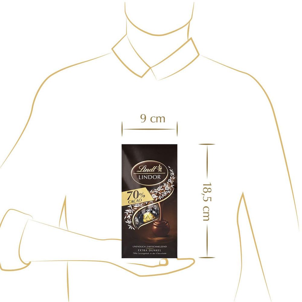 Lindor čokoládové kuličky 70% extra tmavé kakao | 137g sáček | Přibl. 10 kuliček jemné hořké čokolády s náplní rozplývající se v ústech | Čokoládový dárek | Čokoládový dárek