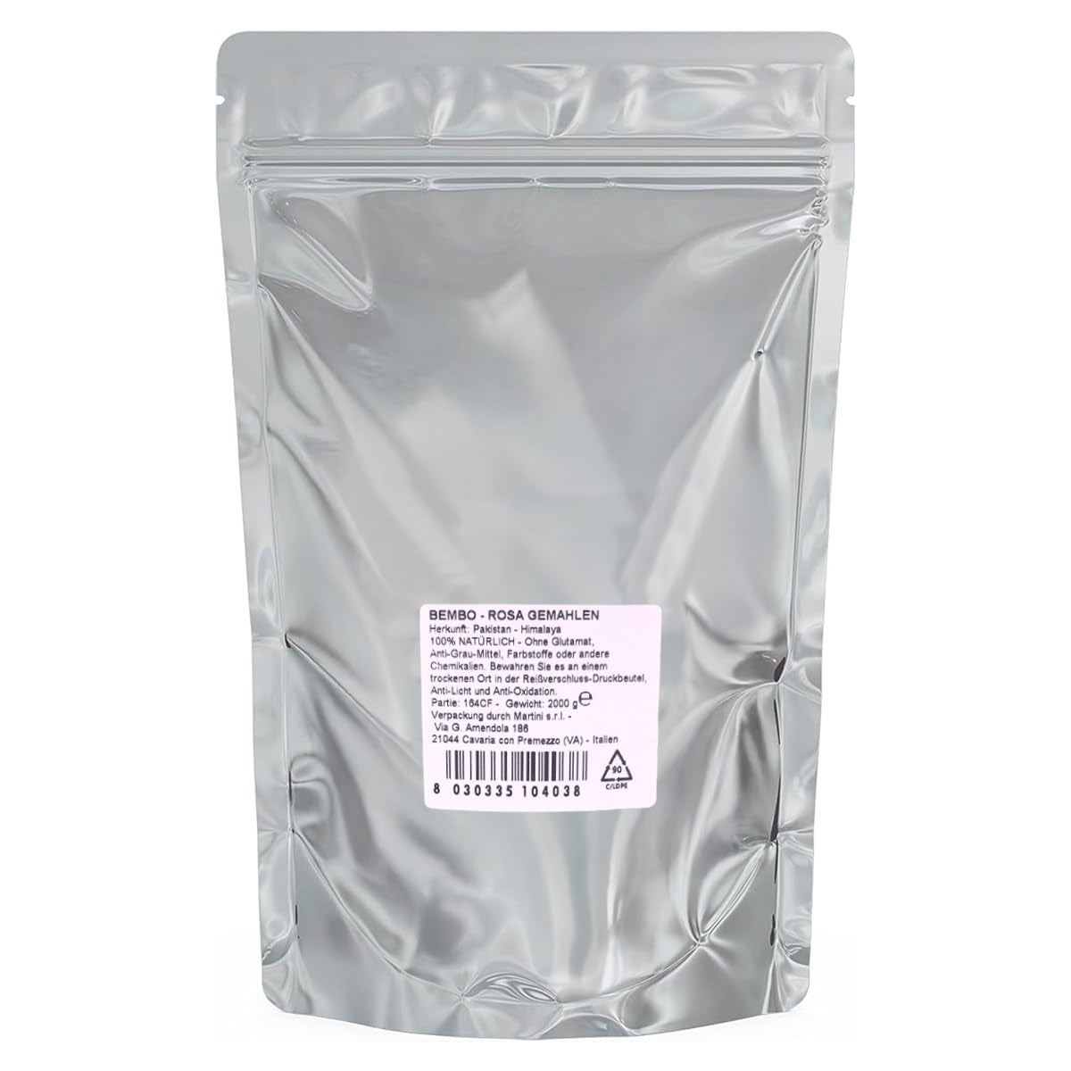 Bembo – gemahlenes rosa Himalaya-Salz (Salt Range, Pákistán) – 2 kg – Natriumarm, reich an Spurenelementen, bez Konservierungsstoffe, Farbstoffe oder Rieselhilfen – Fein