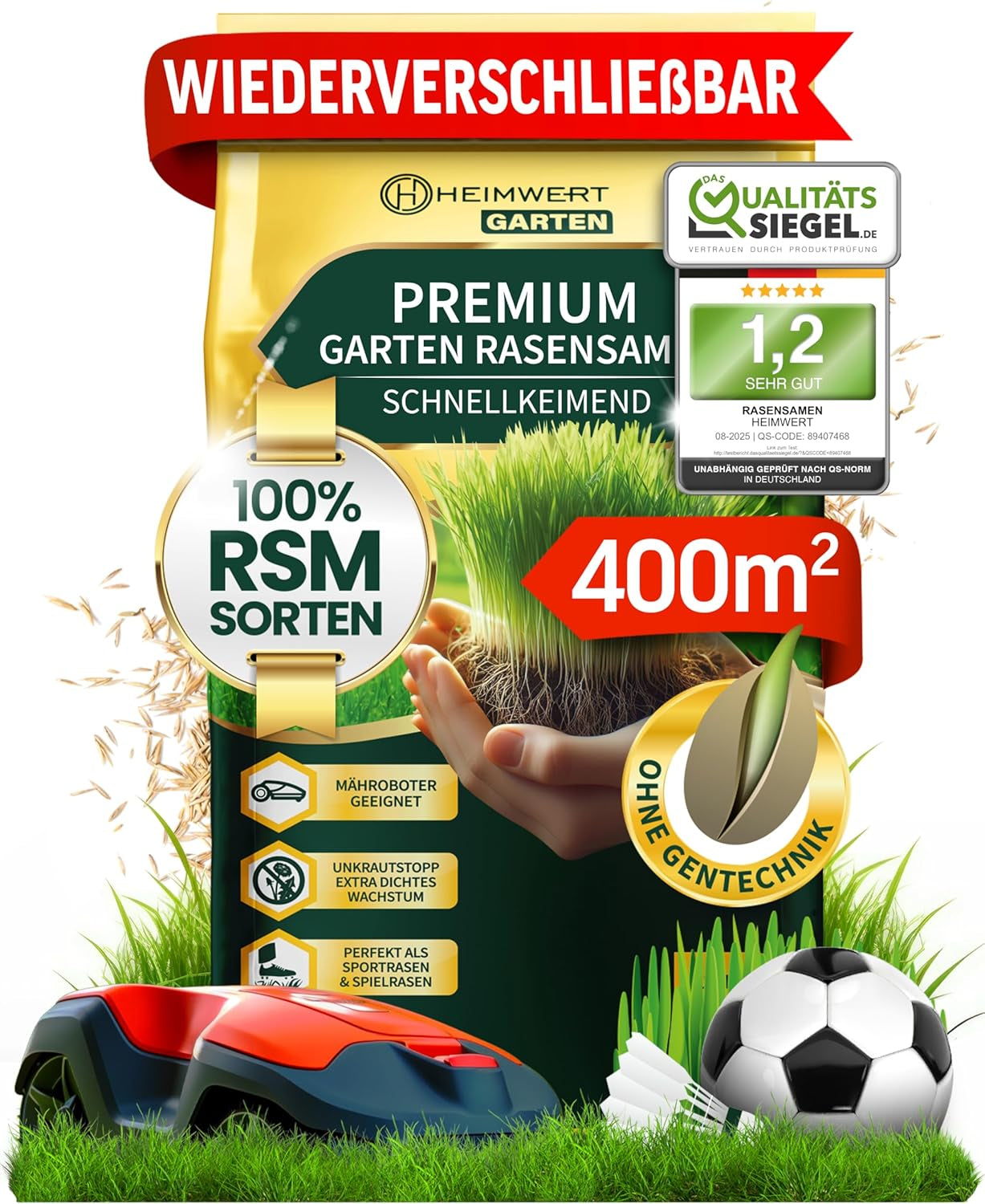 Rasensamen Schnellkeimend Sommer Und Herbst All Saison - Grassamen - Rasensamen Sport Und Spiel Aus Hochwertigster Gräser Mischung Empfohlener RSM Sorten - 1Kg Für 40M2 Made in Germany (1Kg)