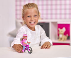 Simba 105733273 - Evi Love Ferienspaß Fahrrad, Puppe mit Fahrrad, Hund und Rucksack, Ankleidepuppe, 12cm, für Kinder ab 3 Jahren