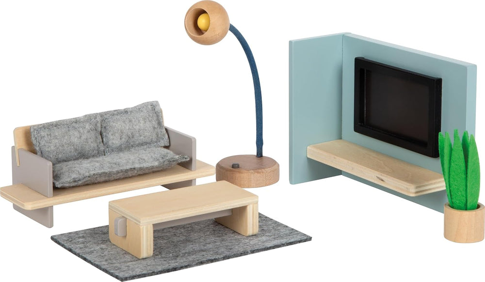 Casă de păpuși din lemn Small Foot, culori naturale – cu 3 etaje, terasă pe acoperiș și set de mobilier cu 51 de piese, încurajează jocul creativ, potrivită pentru vârste de la 3 ani în sus, 12541