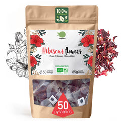 ORIGEENS CEAI DE HIBISCUS BIO Calitate premium - 50 pliculețe | Flori de hibiscus uscate bio pentru ceai, ceai de fructe, ceai rece, ceai karkade | Ceai de hibiscus pentru cură de detoxifiere și drenaj