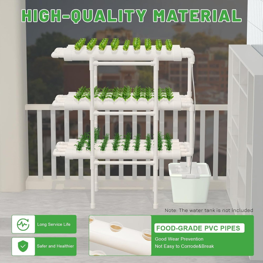 Sada pro hydroponické pěstování a hydroponický systém - Bezpůdní systémy pro pěstování rostlin | Obsahuje vodní čerpadlo | Časovač | Hydroponický systém pěstování zeleniny na vodní bázi (3 vrstvy, 108 míst)